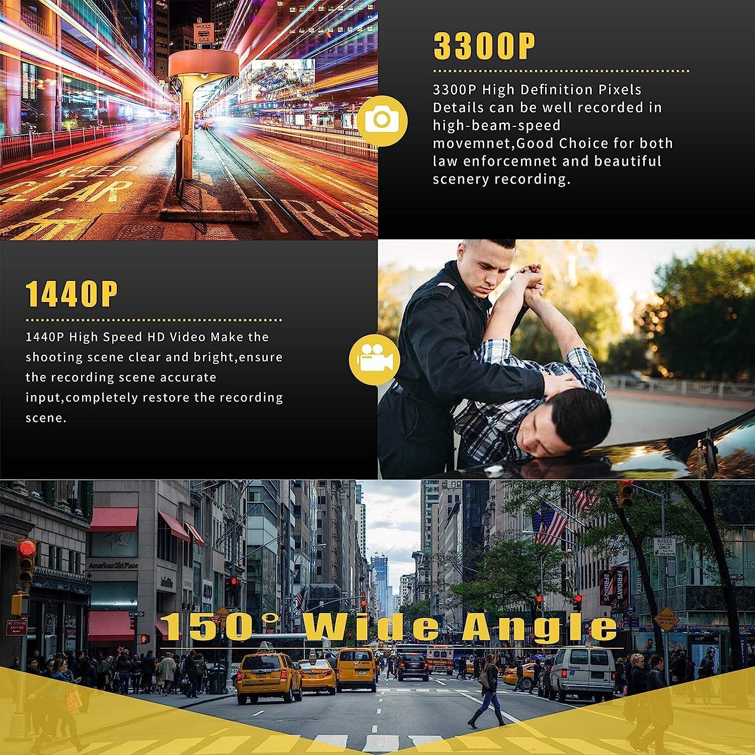Aolbea 1440P QHD Police Body Camera Built-in 64GB Record Video Audio