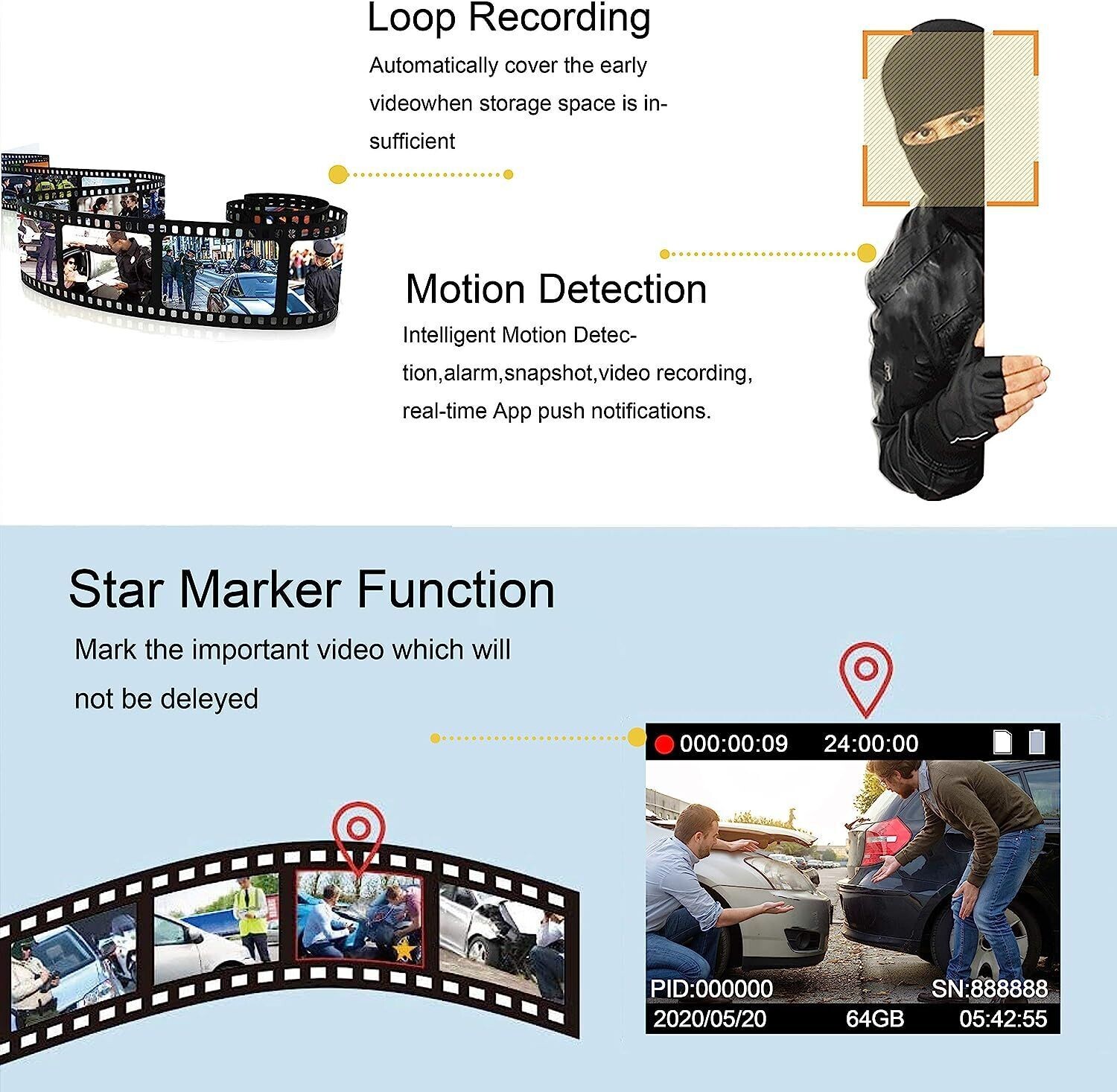 Aolbea 1440P QHD Police Body Camera Built-in 64GB Record Video Audio